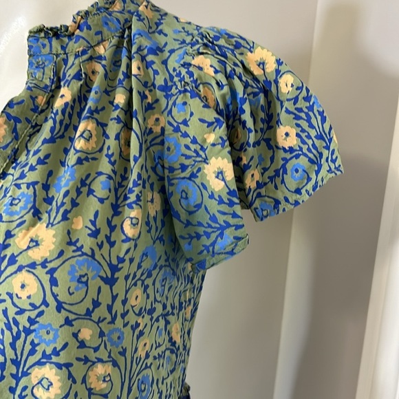 Anthropologie Penrose Tiered Tunic Dress GUACAMOLE Green Blue Puff Sleeve Sz XSP - Picture 6 of 14